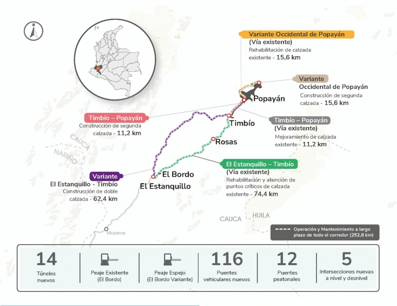 Mapa corredor vial El Estanquillo - Popayán