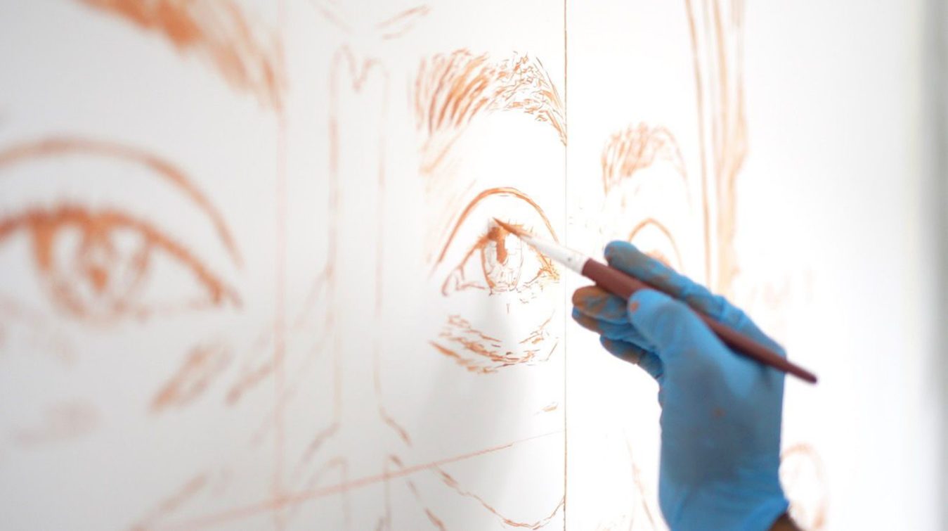 Boceto en un mural del Ministerio de Educación Nacional