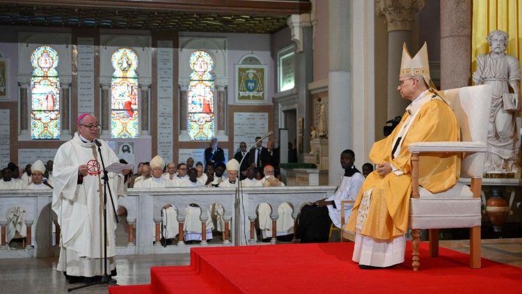 El Papa León XIV en la Basílica de San Agustín en Annaba